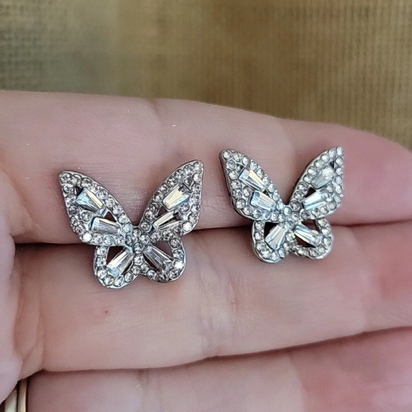 CRYSTAL SHIMMER BUTTERFLY EARRINGS, Choice of Color - Picture 4 of 10